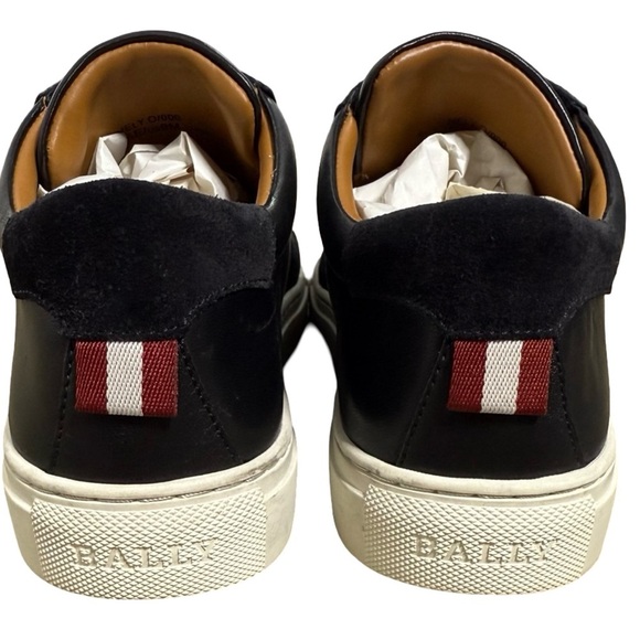 Bally Men’s Leather Suede Sneakers Black Red Stripe Size US 9 EU 39.5 - Picture 7 of 14